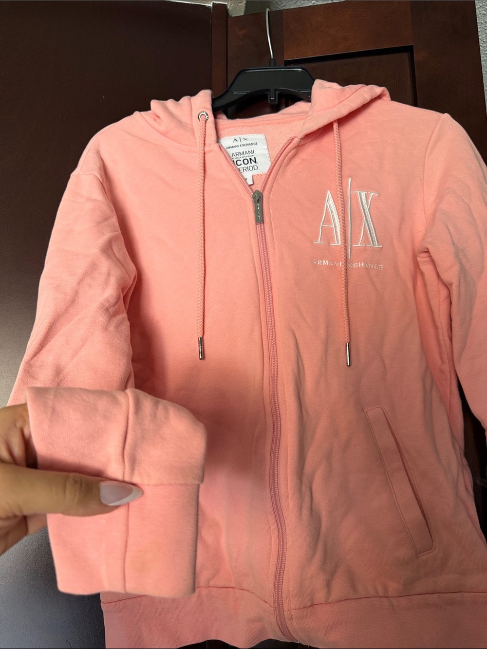 Armani Exchange Coral Pink Zip-Up Hoodie